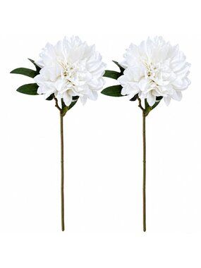 White Artificial Dahlia Stems Set of 2 24 Inch Faux Silk Flowers 5 Inch Bloom